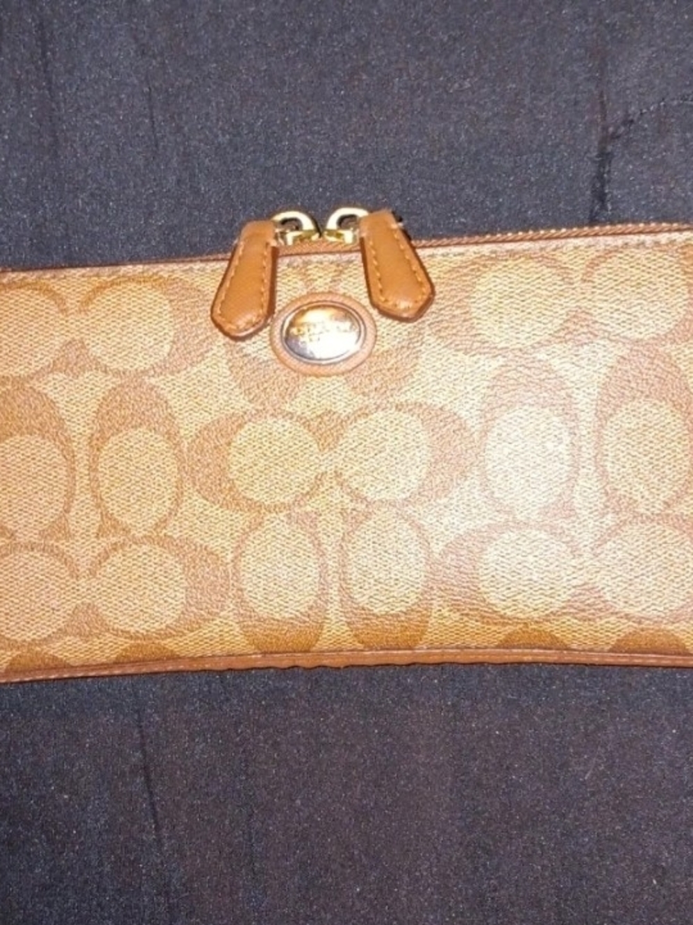 Coach Signature Canvas Tan Double Zipper Wallet